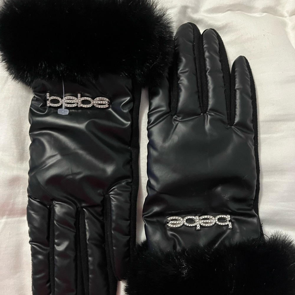 Bebe Luxe Black Gloves with Fur Detail